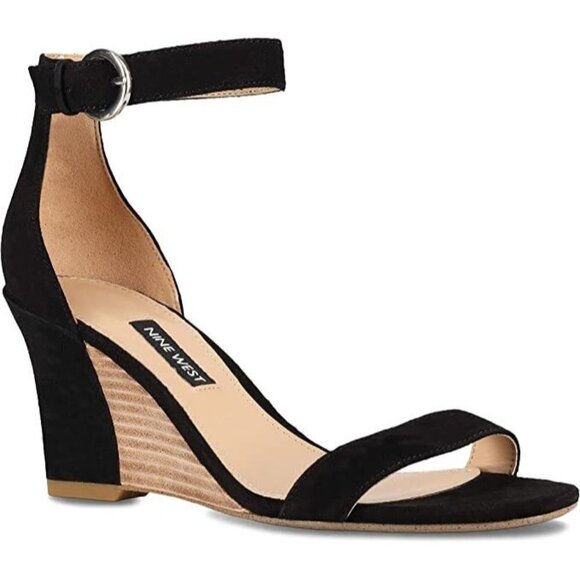 Nine West Shoes - NINE West New "Sloan" Ankle Strap Black Wedge Sandal